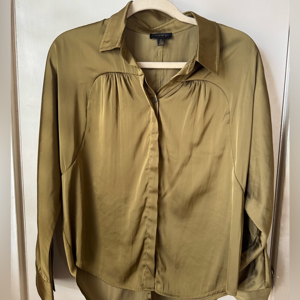 Anthropologie Current Air Satin Olive Blouse